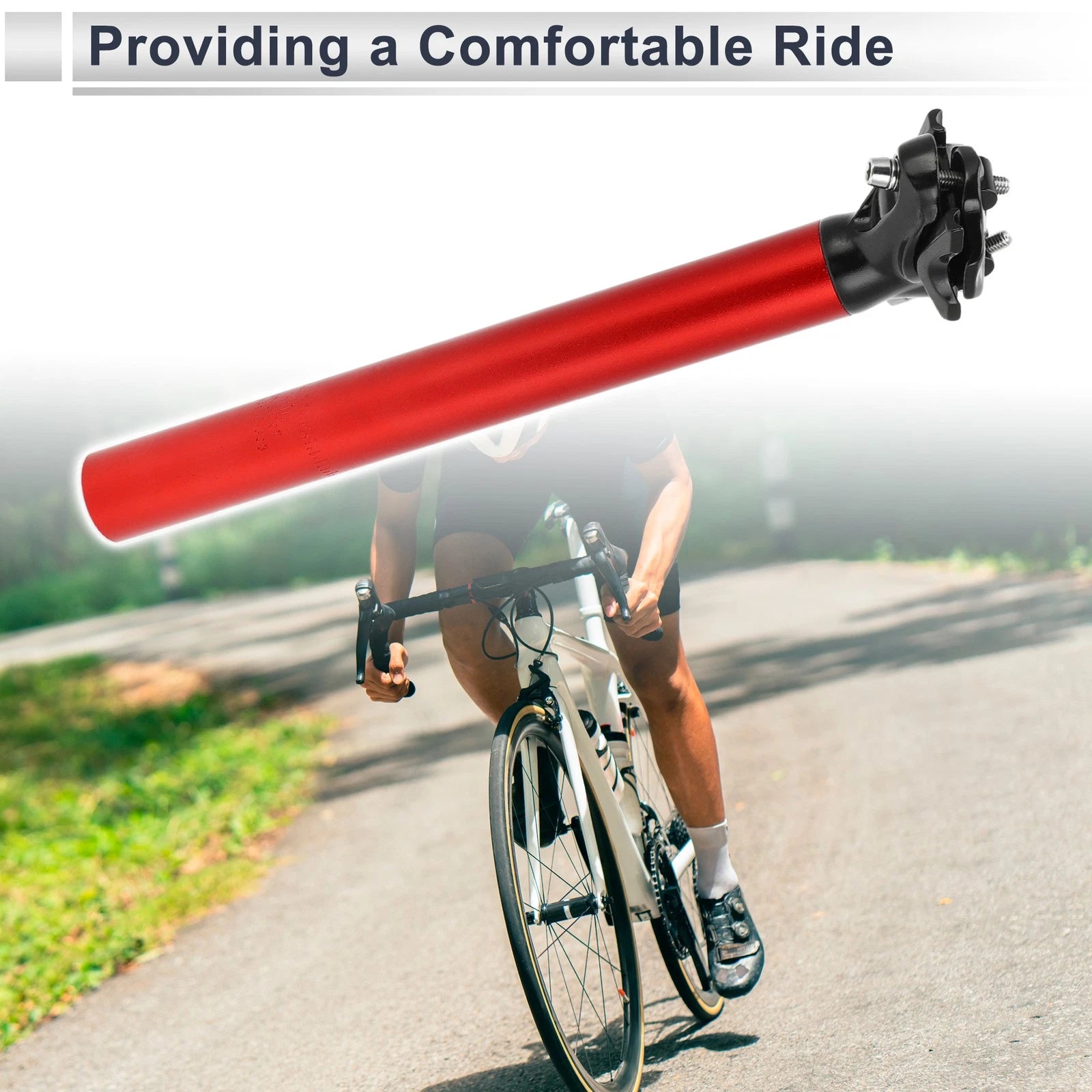 Bike Seat Posts 31.6x300mm Adjustable Replacement with Fixing Clip Red Alloy