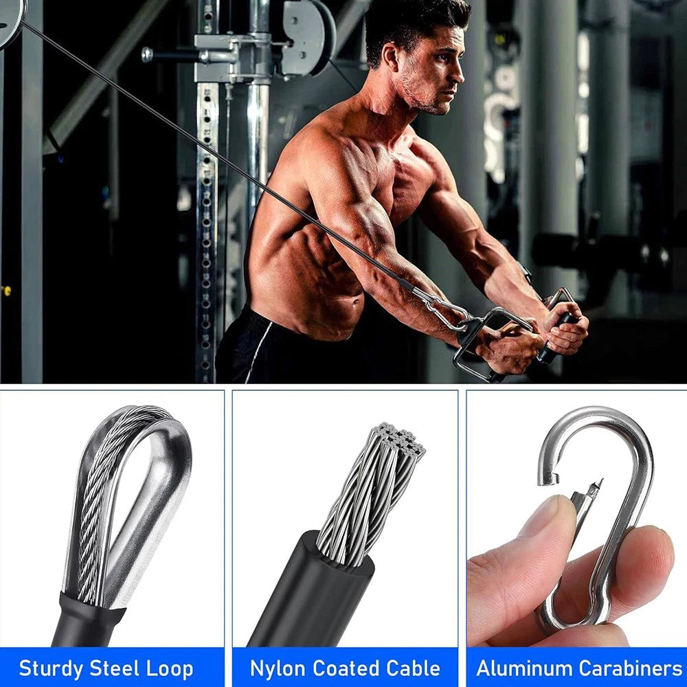 2pcs Pull Down Gym Cable Extension with 2pcs Carabiners Black