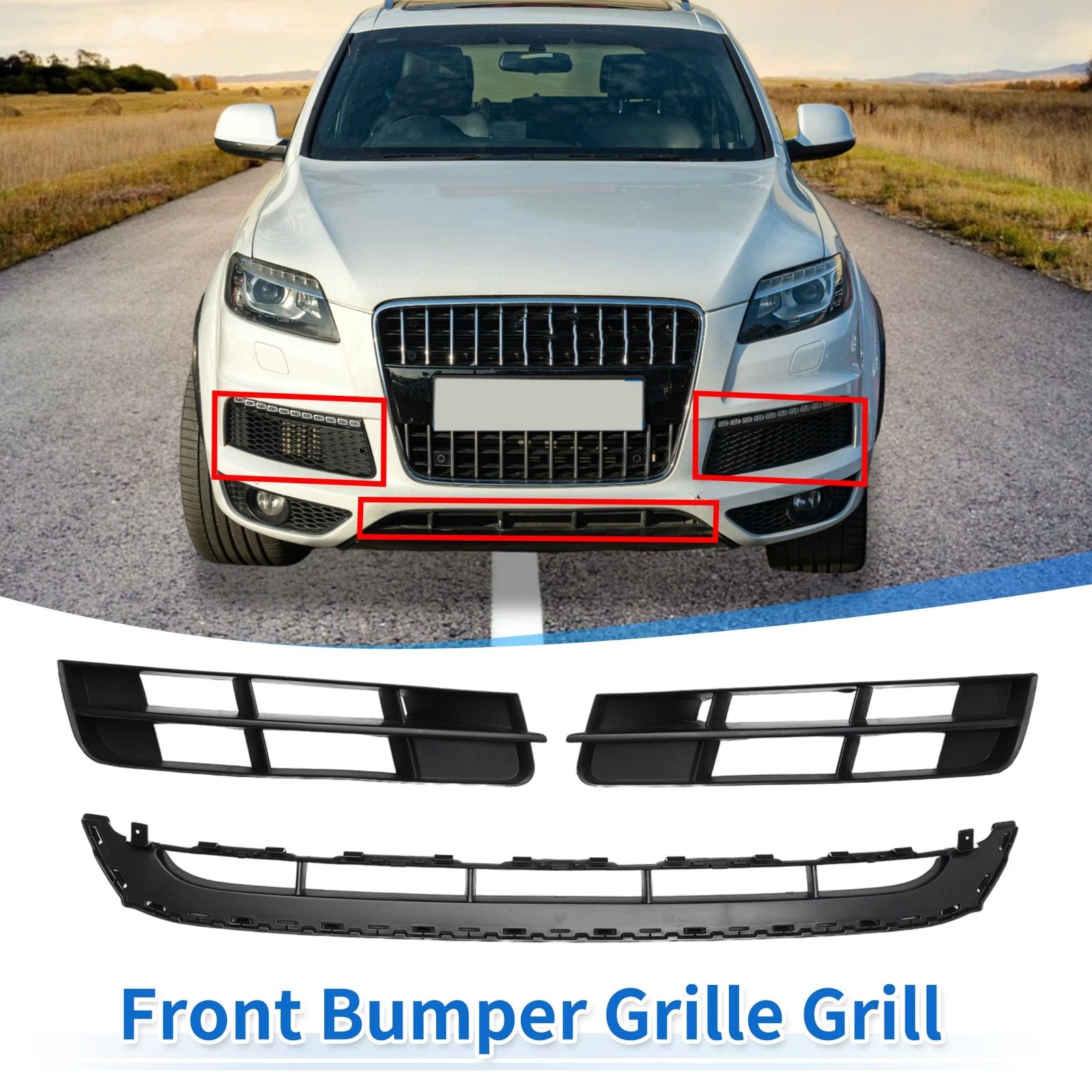Front Lower Bumper Grille Grill Replacement Set for Audi Q7 (2010–2015)