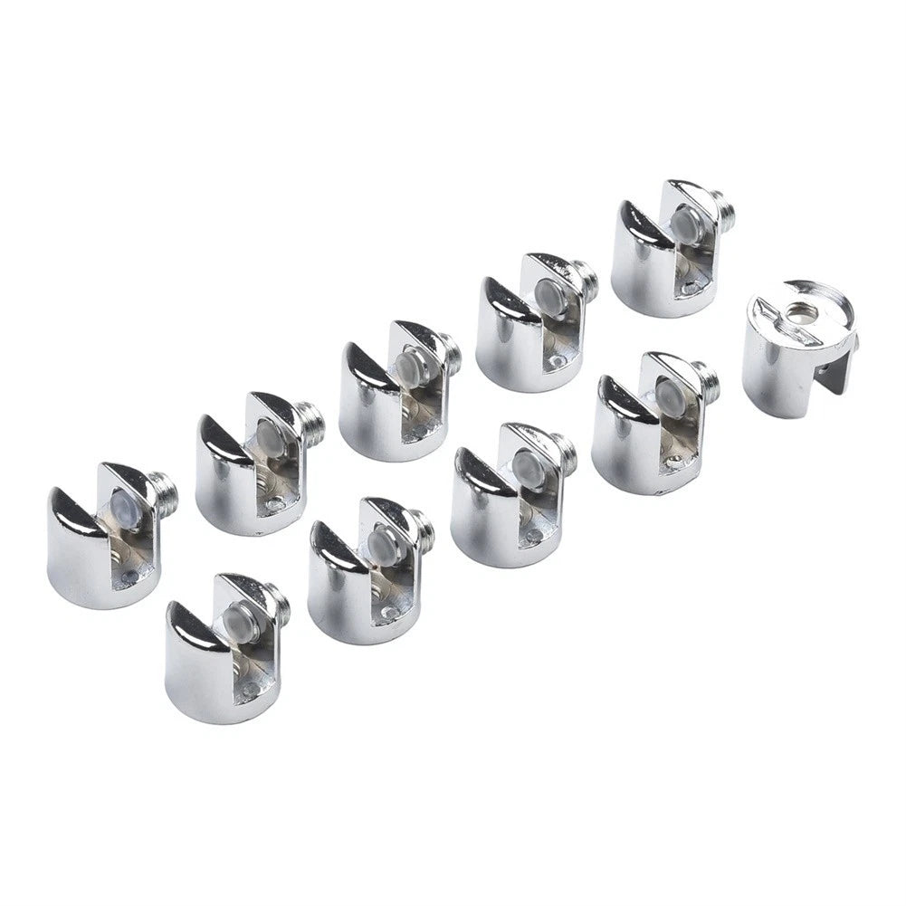 10pcs Glass Shelf Support Clamp Brackets for Chrome Shelves (6-8mm)