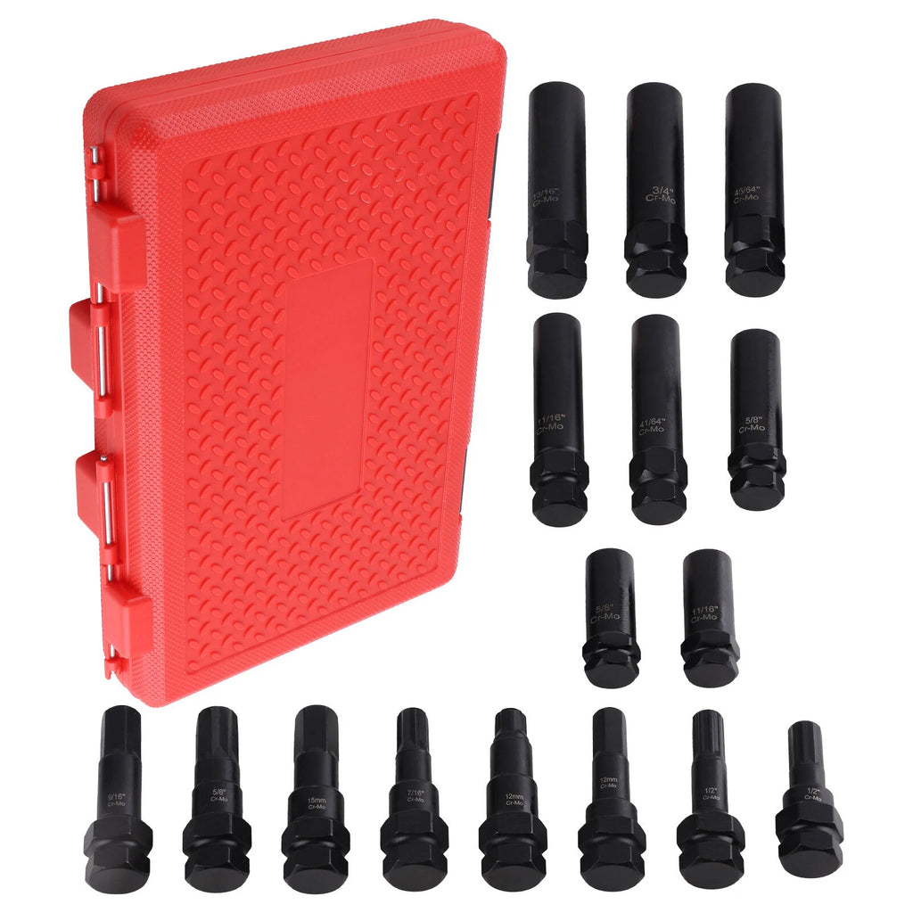 16-Piece Locking Lug Master Key Set for SAE and Metric Wheels