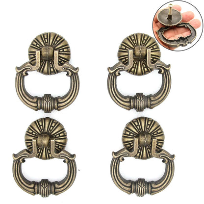 Set of 4 Antique Cabinet Pulls Drawer Knob Ring Handle Zinc Alloy