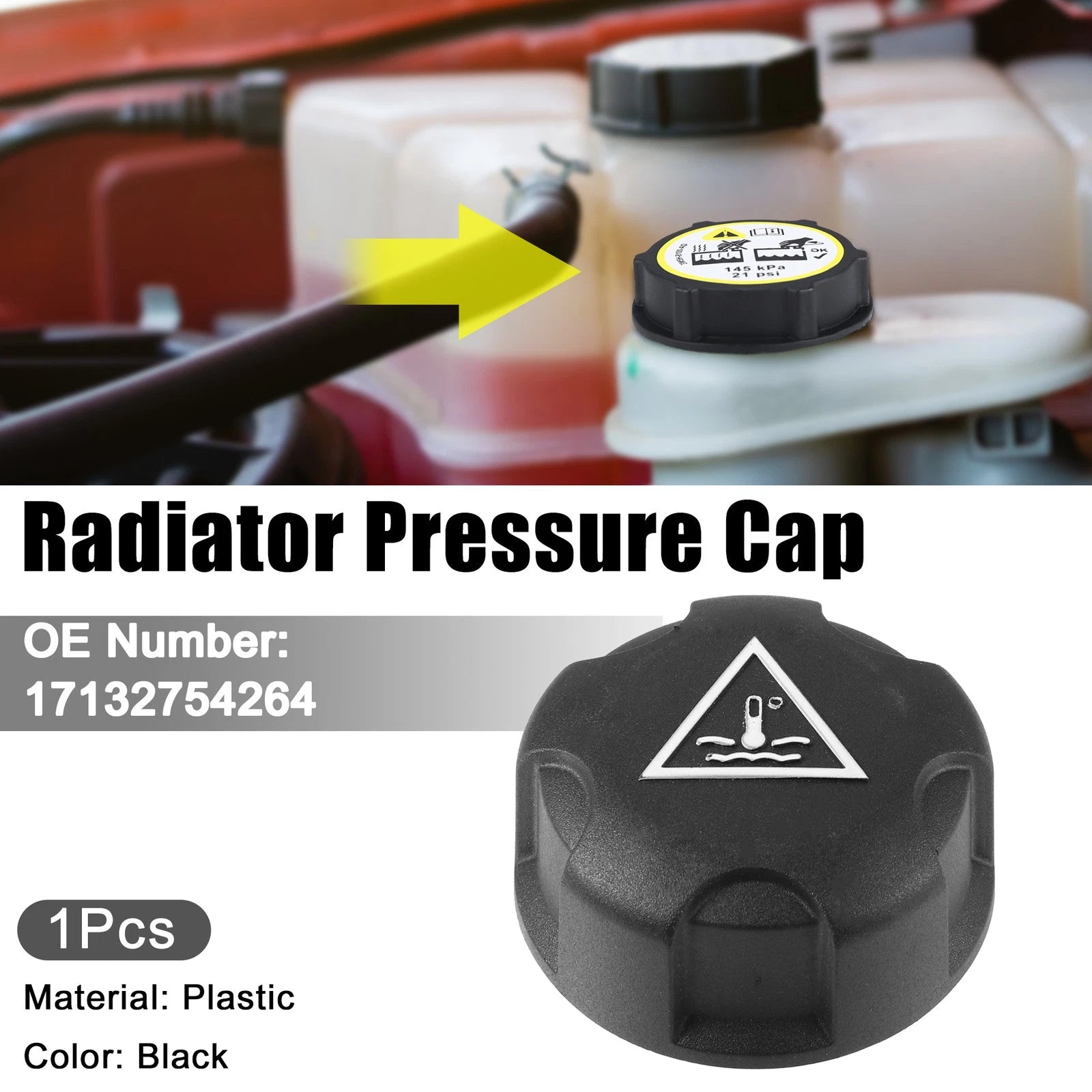 Coolant Reservoir Overflow Tank Cap Replacement for BMW i3 2014–2020 Black