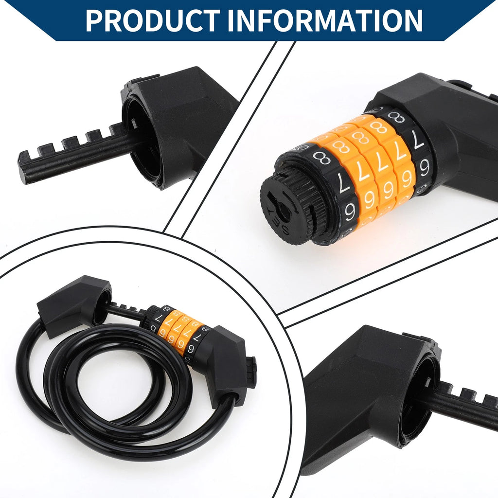 Bike Lock Extended Bicycle Padlock Resettable 5 Digit for All Bikes (One Size)