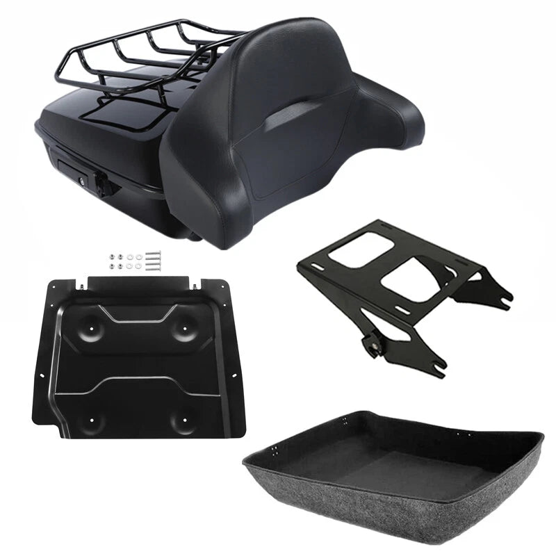 Black Chopped Trunk Backrest Rack Mount for Harley Electra Glide (2014–2026)