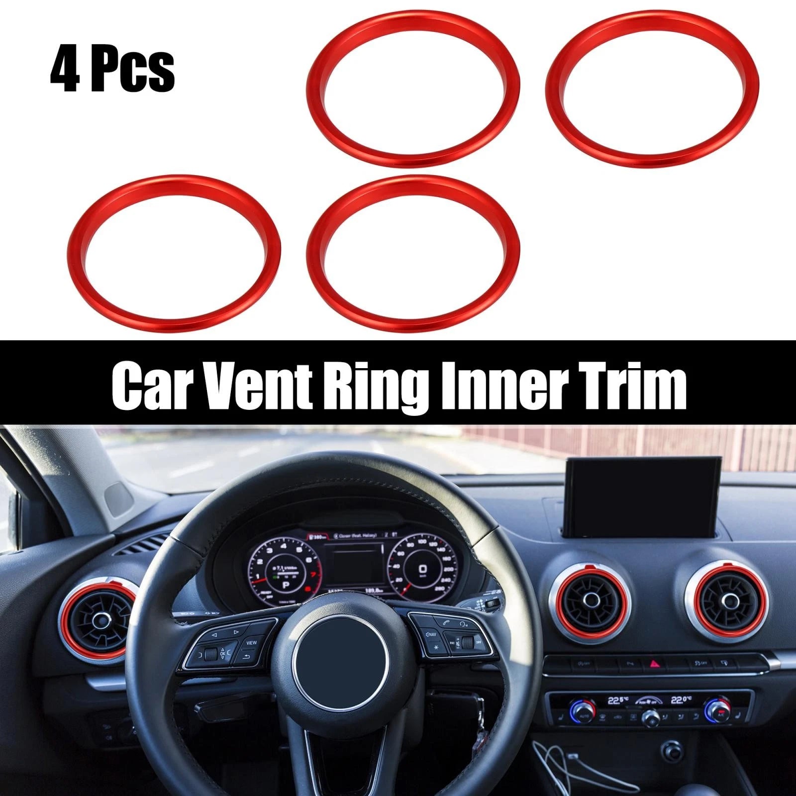 4pc Air Vent Ring Outer Trim Aluminum Alloy Replacement for Audi A3 S3 Q2L (2013–2021)