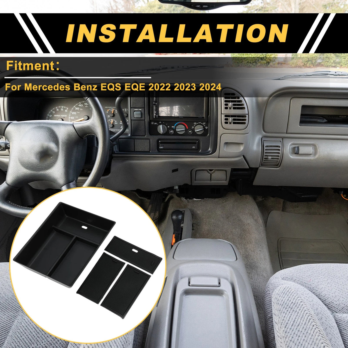 Center Console Armrest Organizer Tray for Mercedes Benz EQS EQE (2022–2024) Black