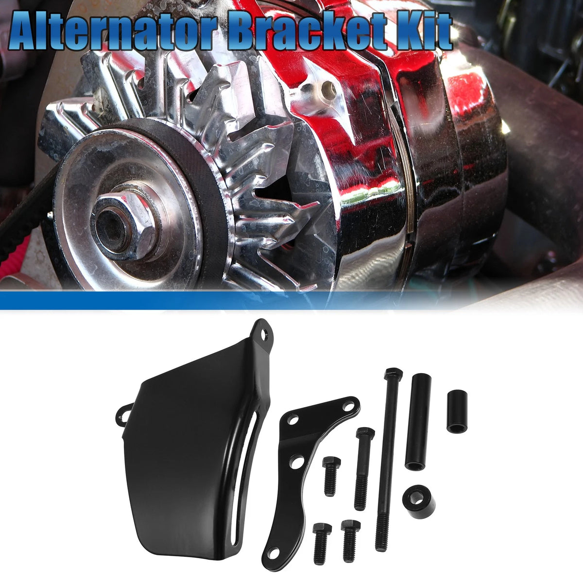 Water Pump Alternator Bracket Kit for Chevy SBC 305 350 Black (Polished)