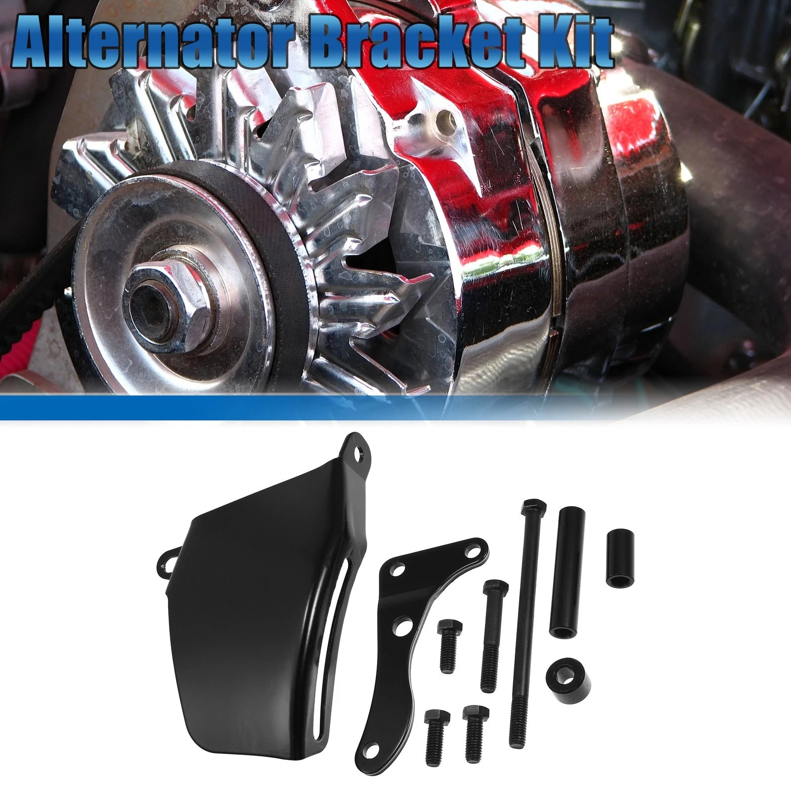 Water Pump Alternator Bracket Kit for Chevy SBC 305 350 Black (Polished)