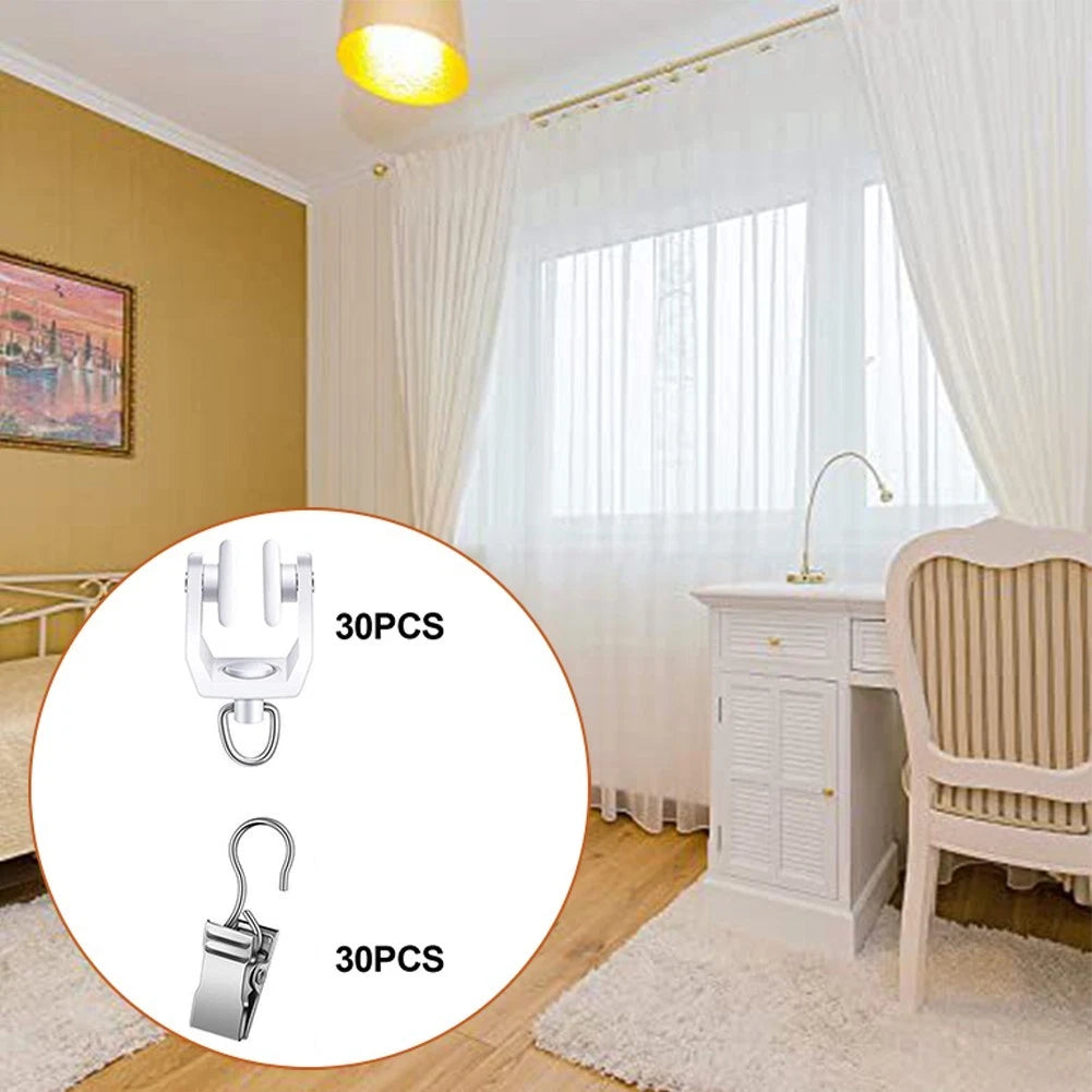 30PCS Stainless Steel Curtain Clips with Pulleys for Strong Hold