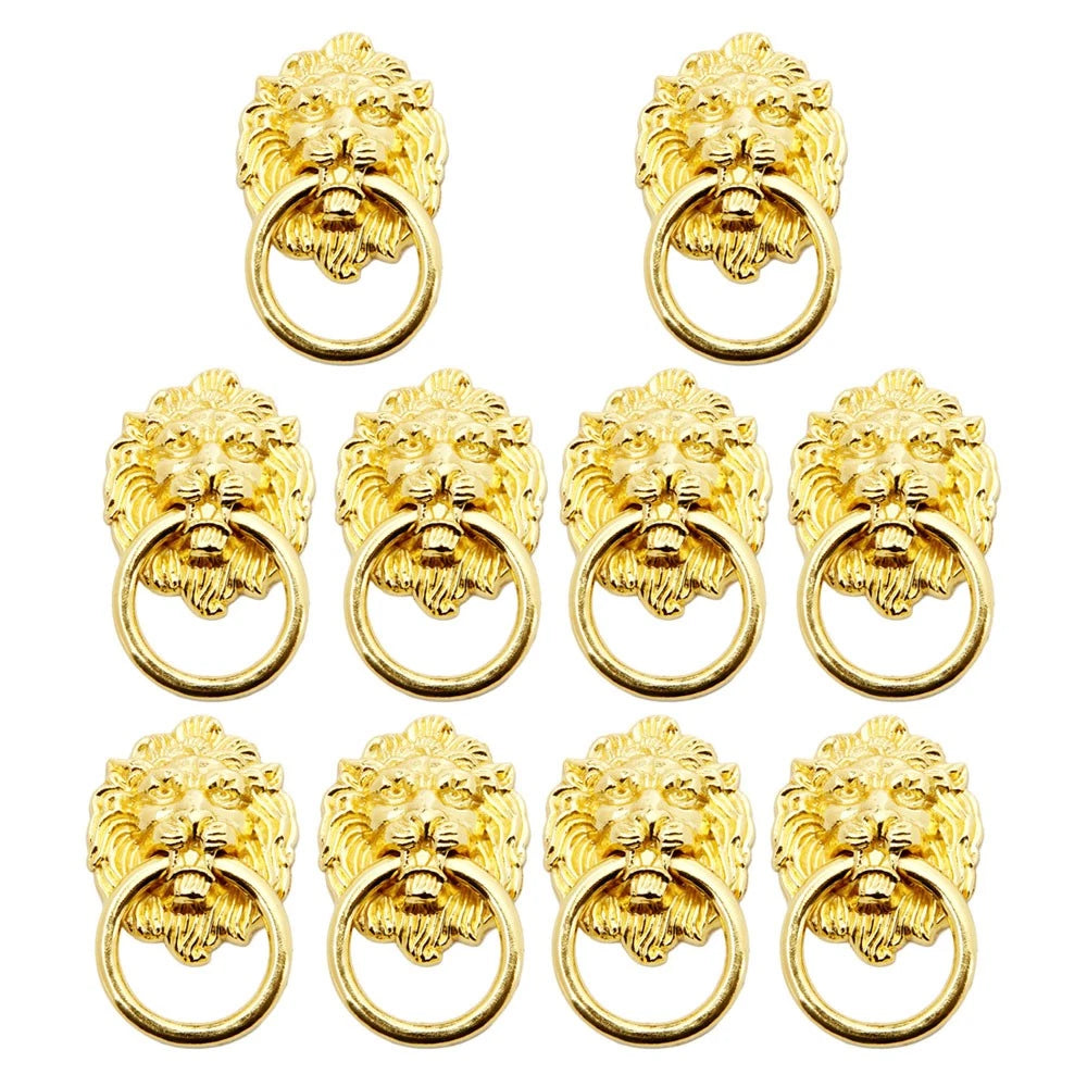 10Pcs Golden Lion Head Pull Handle Ring Knob for Cabinet Drawer Door