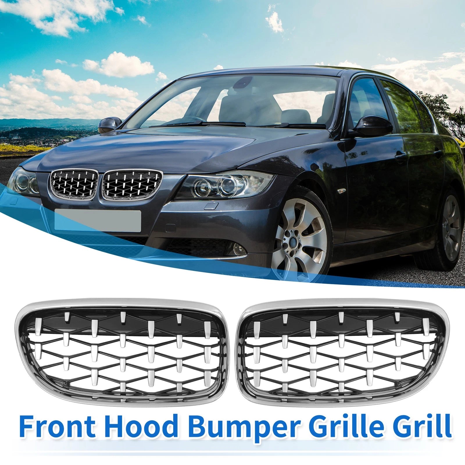 Front Hood Bumper Grille Grill Replacement for BMW 3 Series E90 Pair (2005–2011)
