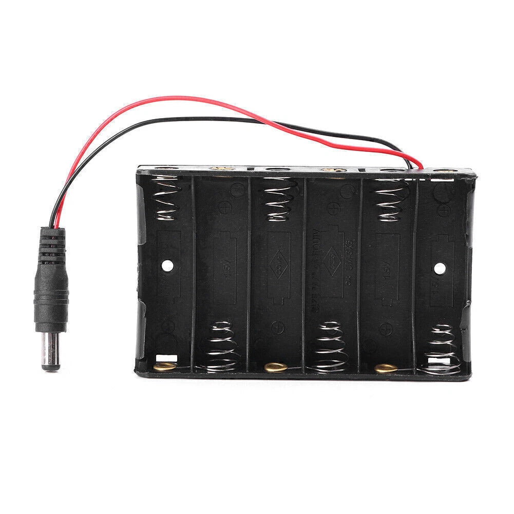 Black 6 x AA 9V Battery Holder Box Case Wire DC 5.52.1mm Plug for Arduino yh