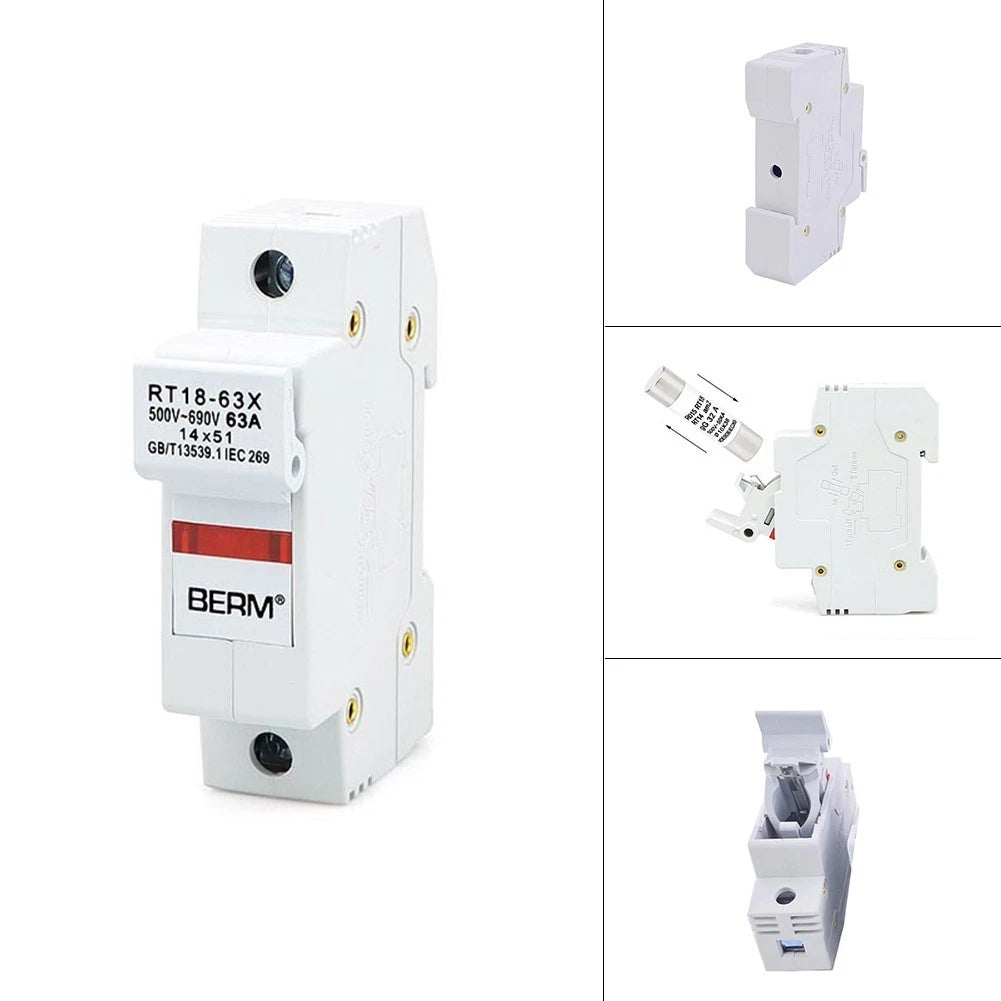 Fuse Holder 1P 63A 500V DIN Rail Flame Retardant Shell