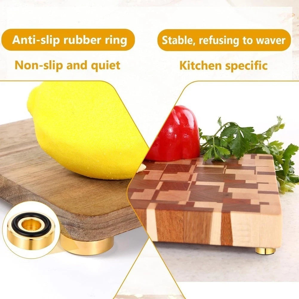 4x Gold Aluminum Feet for Chopping Boards with Non-Slip Pads
