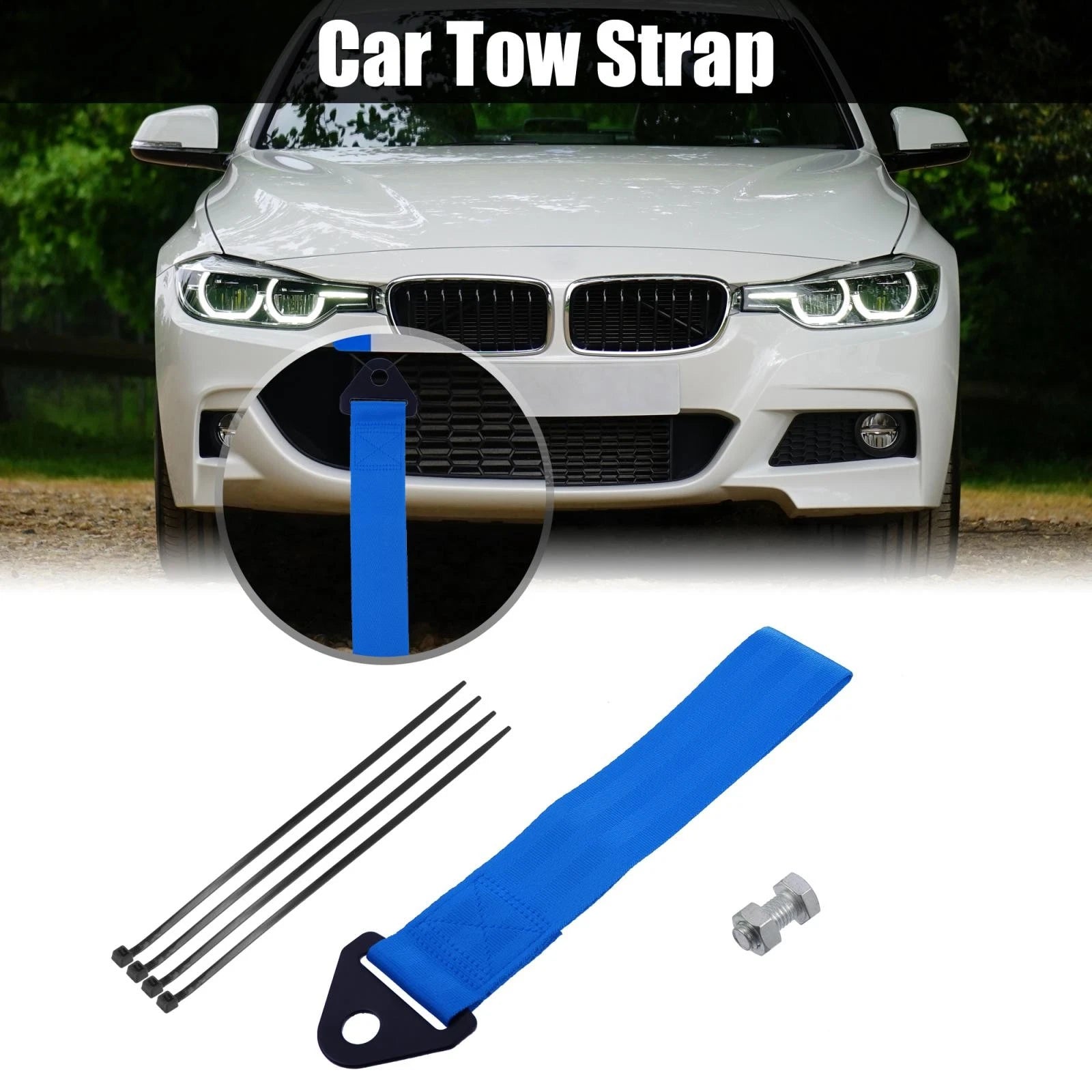 Tow Strap Set with Front Bumper Trailer Hook for Car Truck SUV (Universal)