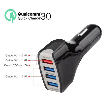 4-Port USB Car Charger for Universal Devices (DC 5V-7A, QC 3.0)