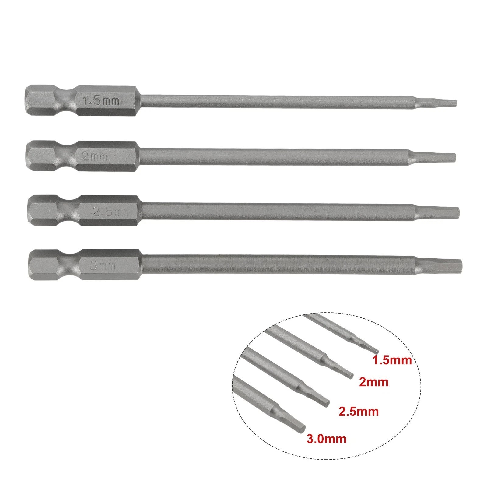 Set of 4 Hex Shank Magnetic Screwdriver Bits for (1.5/2.0/2.5/3.0mm)