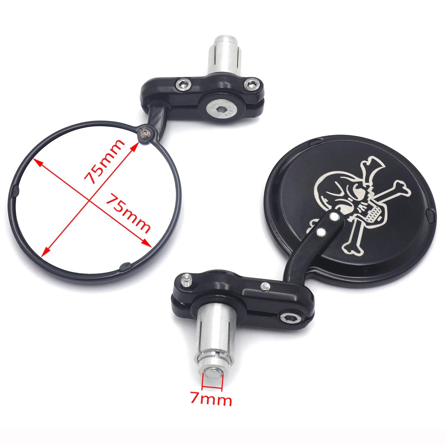 Skull Round Rearview Mirrors for Motorcycle Chopper Cafe Racer (25mm)