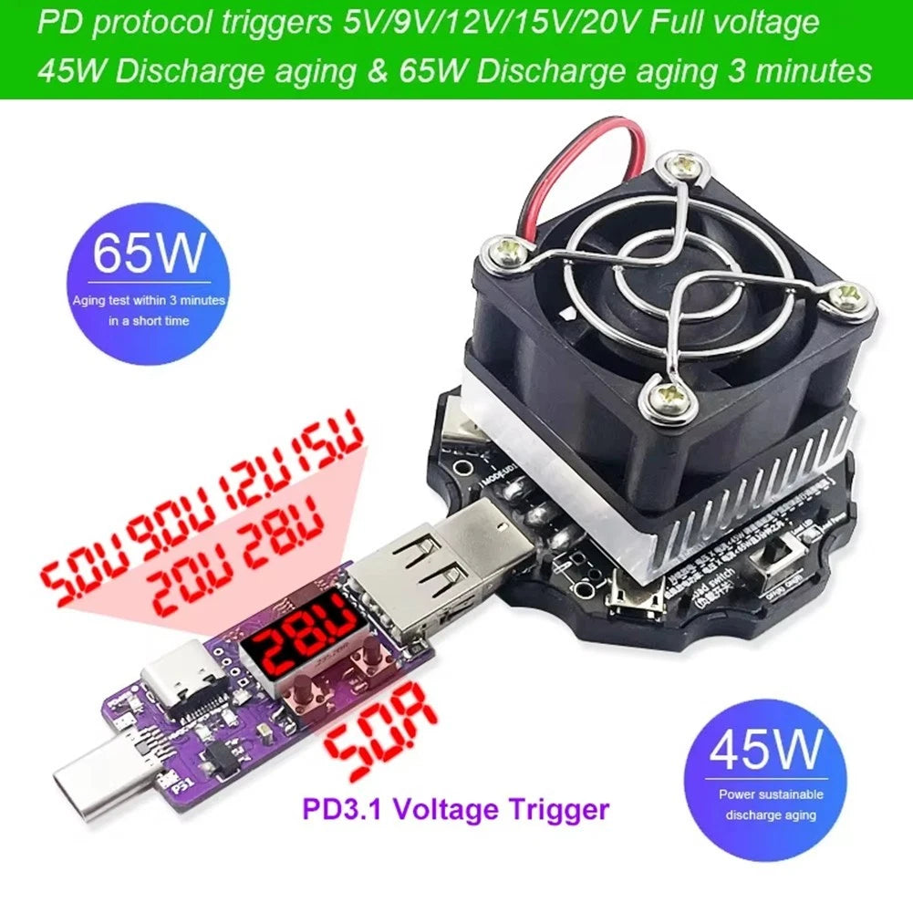 65W USB Charger Tester with DC5-24V Adjustable Current Type C Voltmeter