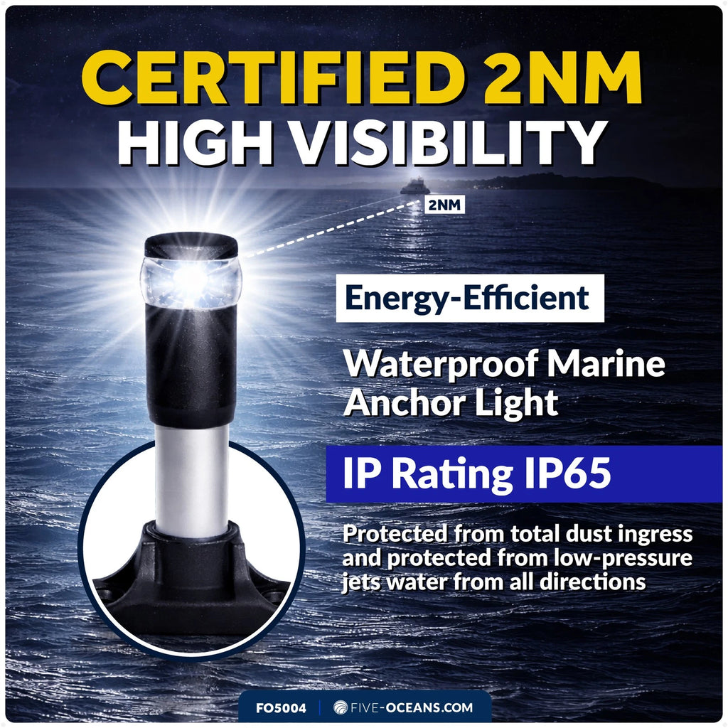 LED Boat Anchor Light for Marine Use (2NM, Fixed Base, Polycarbonate Lens)