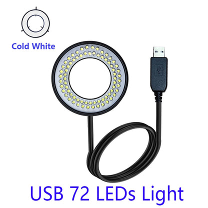 USB 72 LED Ring Light Microscope Adjustable Illuminator Focus Lamp