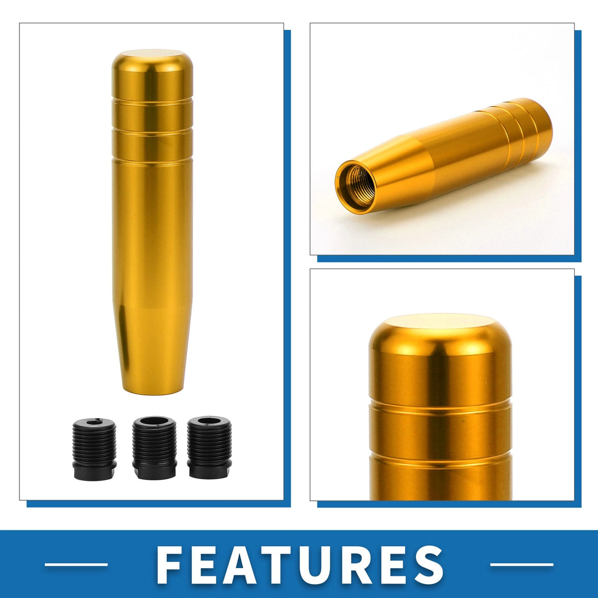 Shift Knob for Universal Vehicles (13cm, Aluminum Alloy, Gold Tone)