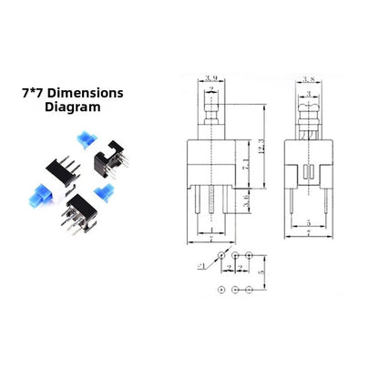 100pcs 7x7mm Tactile Push Buttons 3 Pin 6 Pin Self Locking Feature