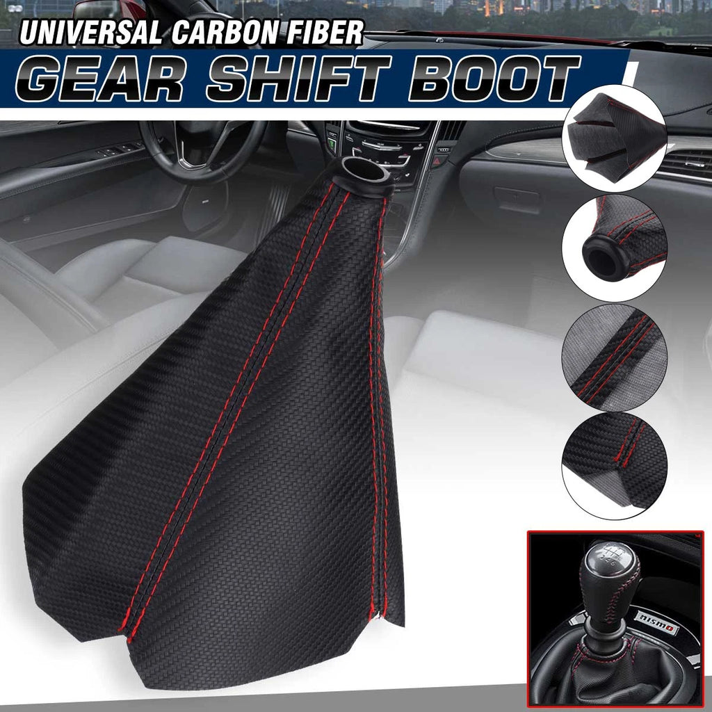 Gear Cover Shifter E for - Carbon Fiber Look, Red Stitch