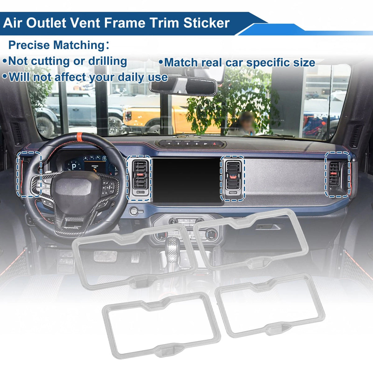 Air Condition Outlet Vent Trim Cover Frame for Ford Bronco 2021–2024 4Pcs White