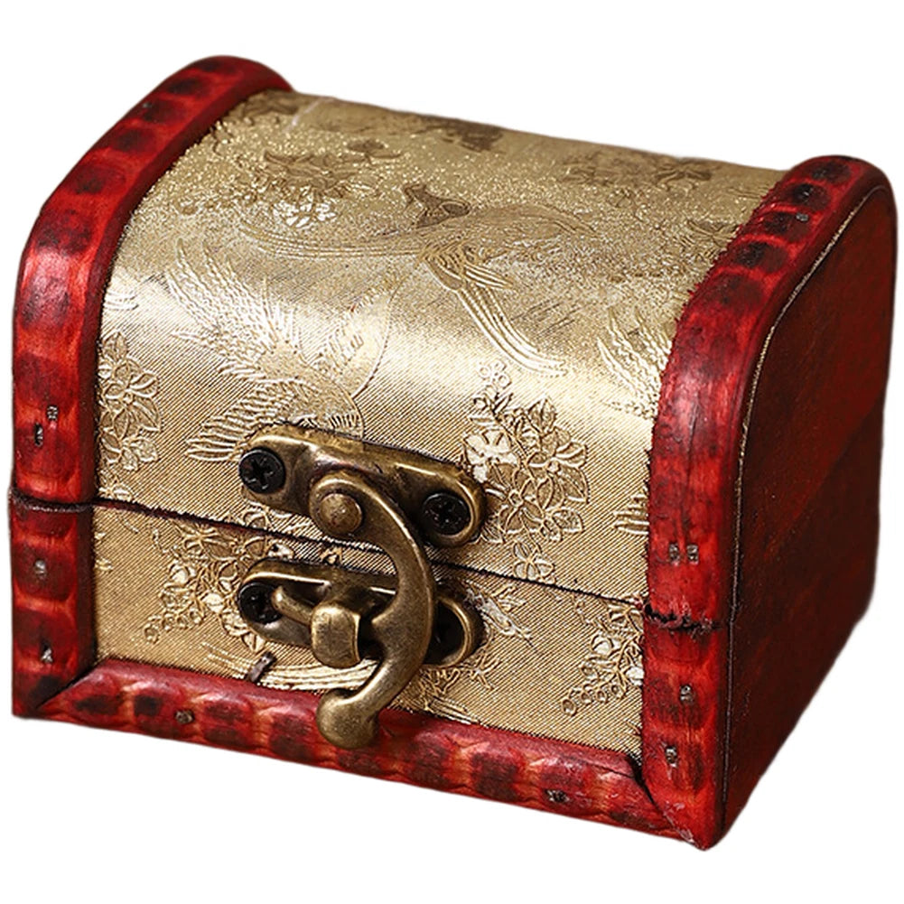 Compact Vintage Wooden Jewelry Box Pinewood Storage Case
