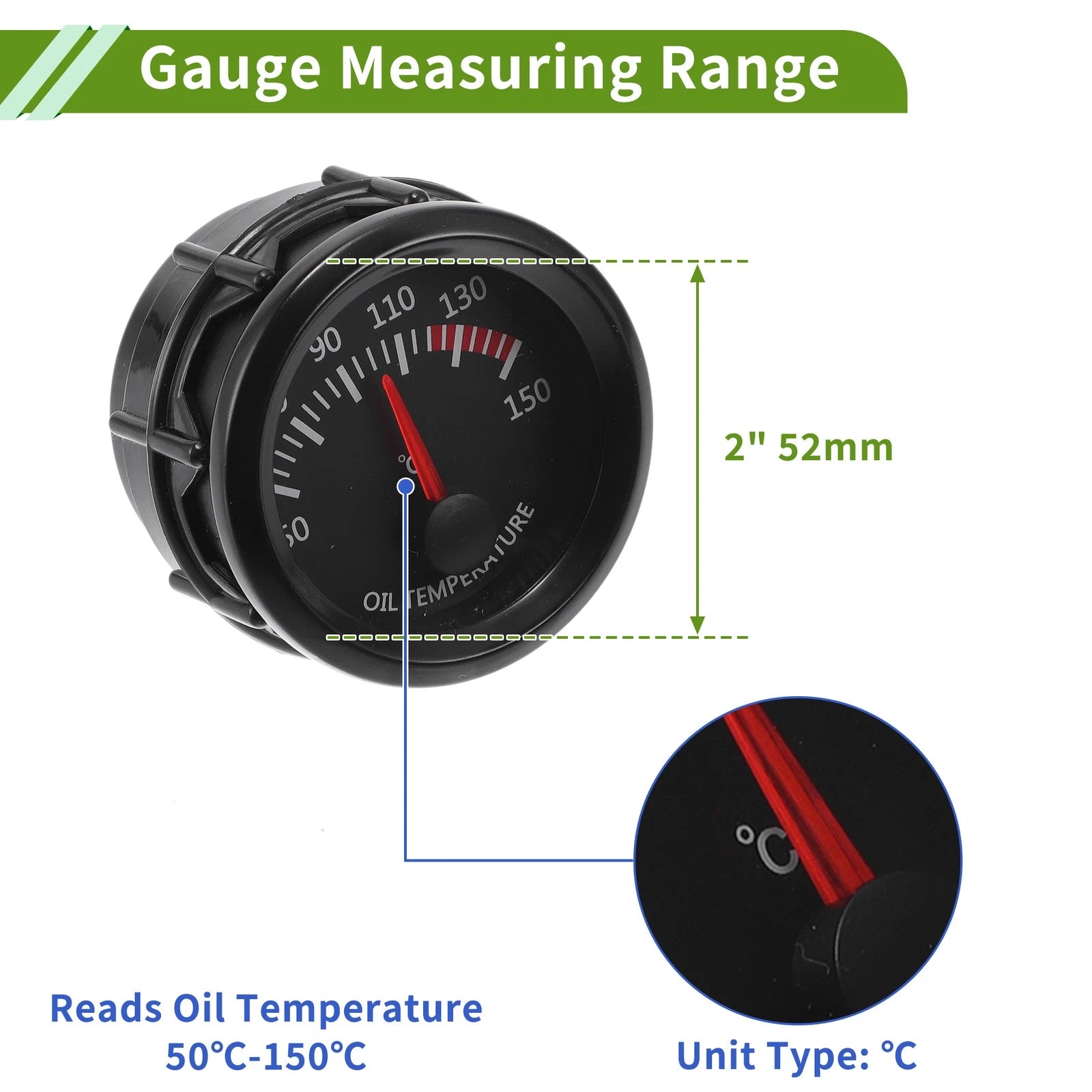 2" 52mm Oil Temp Gauge Meter Kit with Sensor for Universal Applications