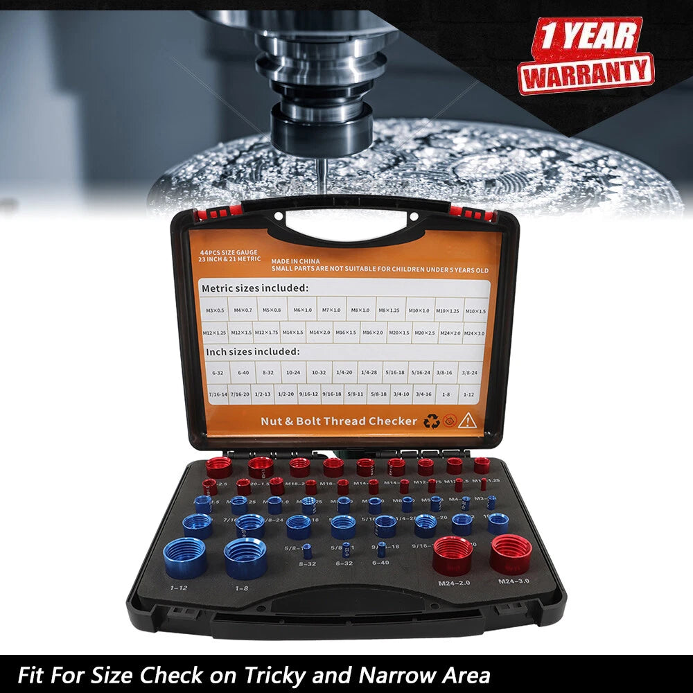 44 Pcs Nut and Bolt Thread Checker for 23 Inch & 21 Metric Specifications