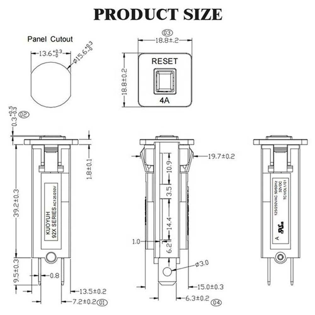 Dual Pack W Type Thermal Circuit Breaker 4A Reset Overload Protection Fuse