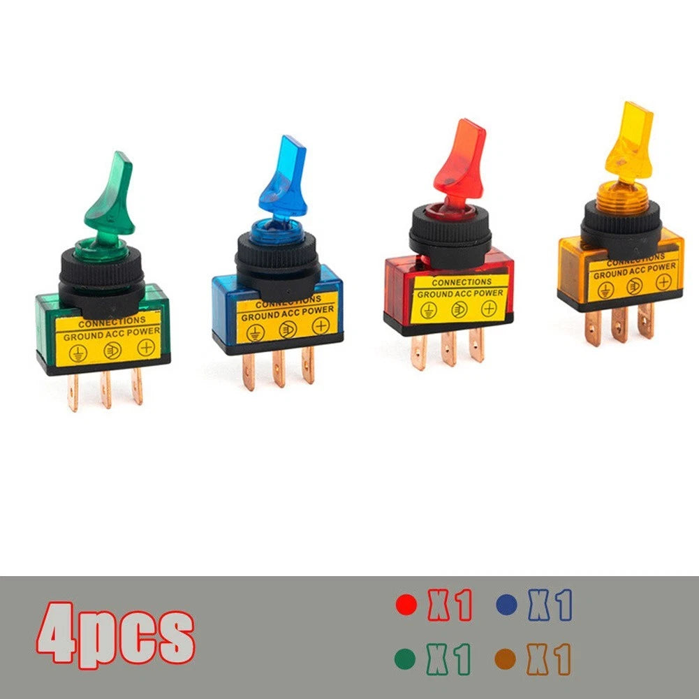 4PCS Rocker Switch with LED Light for Boat (12V SPST On/Off)