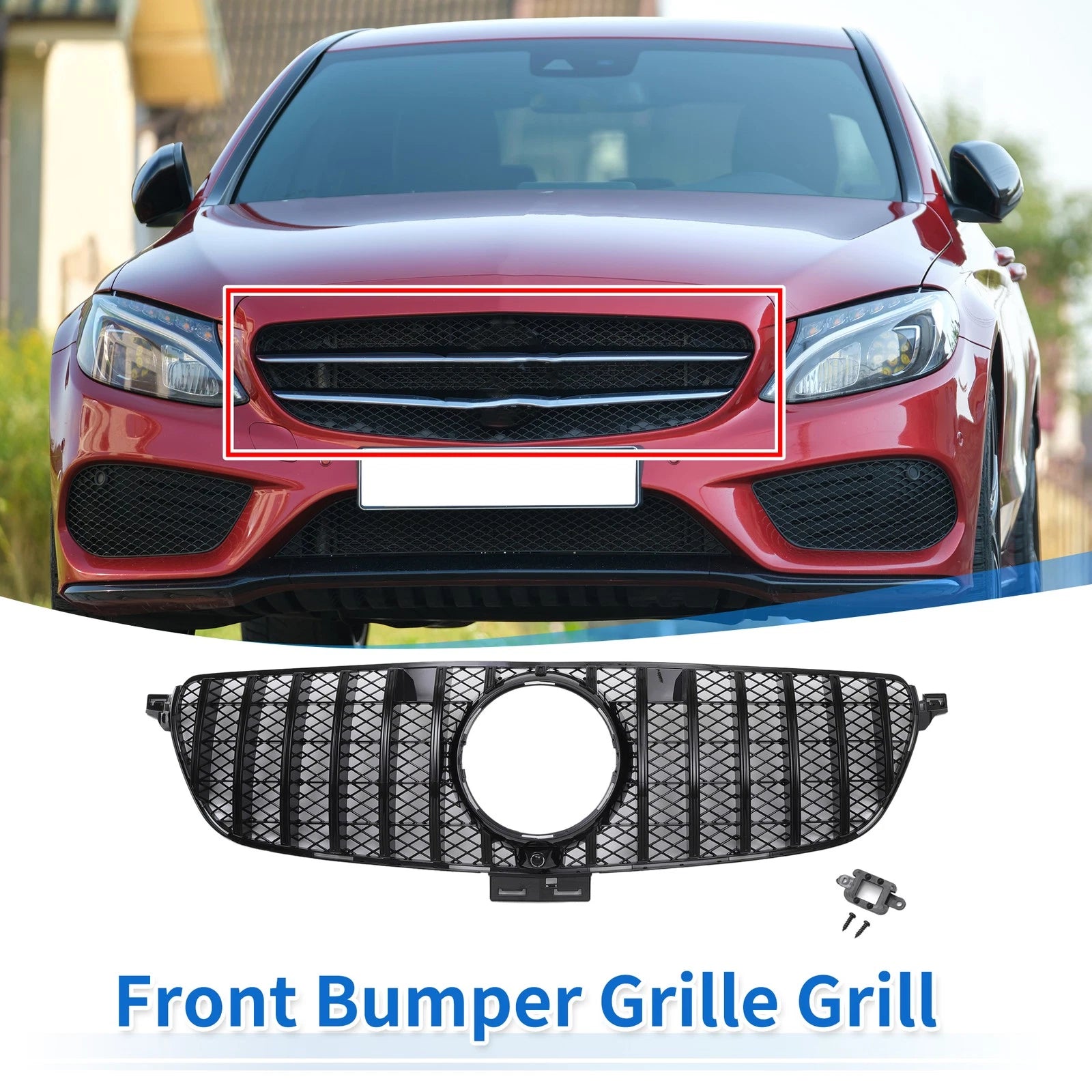 Front Upper Bumper Grille Grill Replacement for Mercedes-Benz GLE450 AMG (2016–2017)