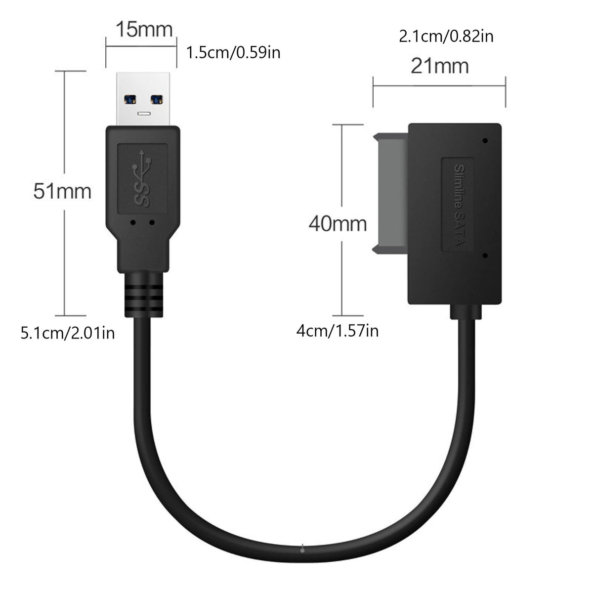 USB 3.0 to SATA 7+6 Pin Slimline SATA Cable for Laptop CD DVD ROM Drive