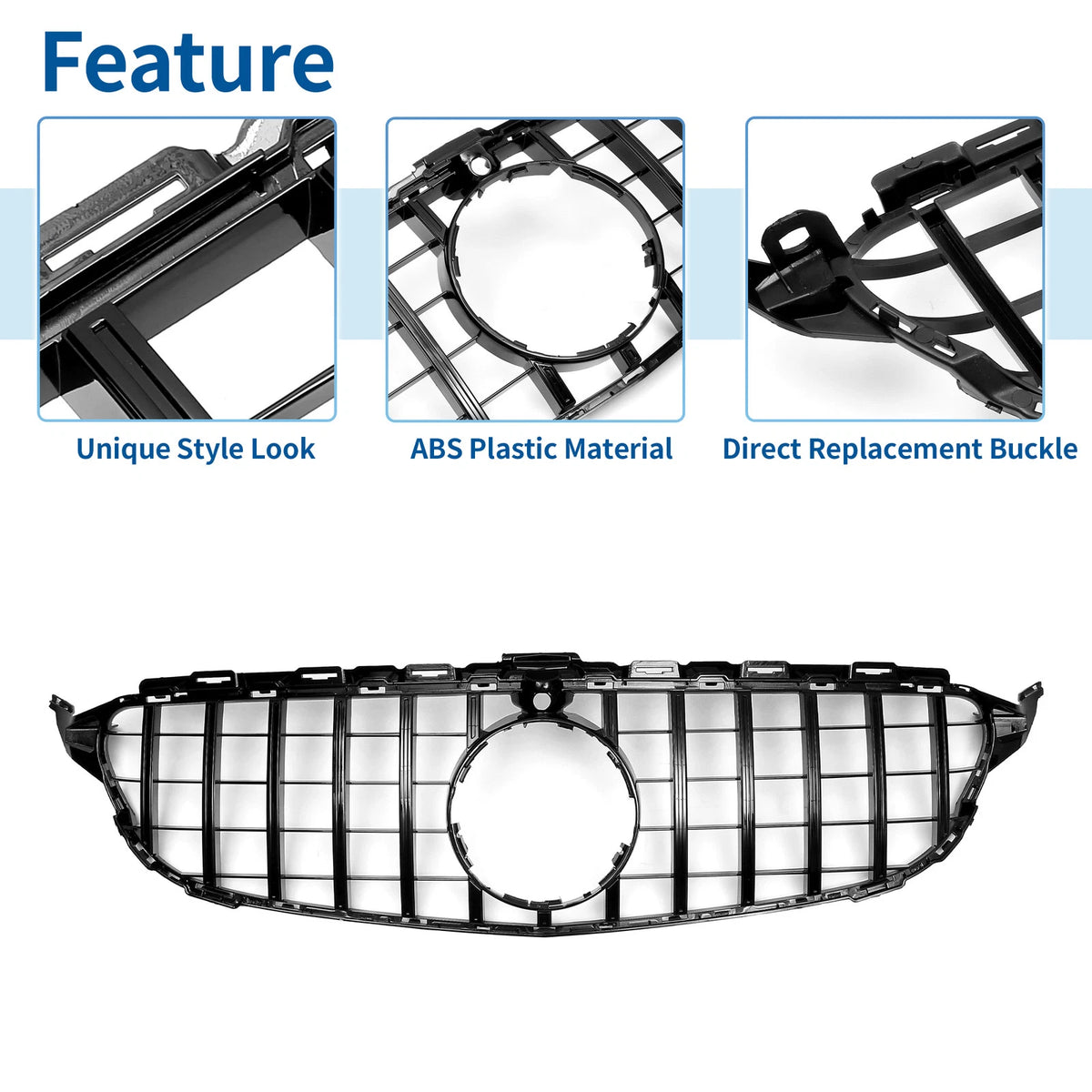 Front Upper Bumper Grille for Mercedes-Benz C250 (2015–2018) Black