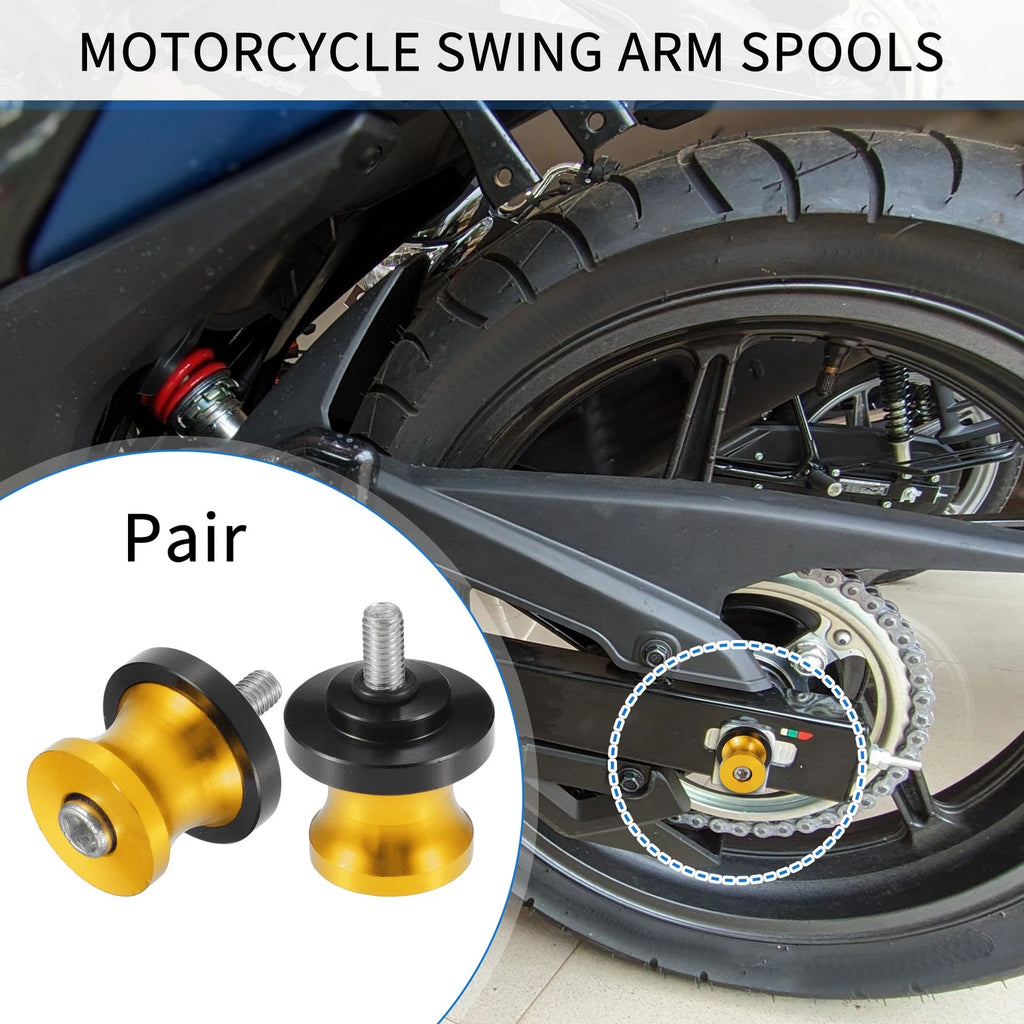 Swingarm Spools 6mm CNC Replacement Pair for Motorbike (Gold)