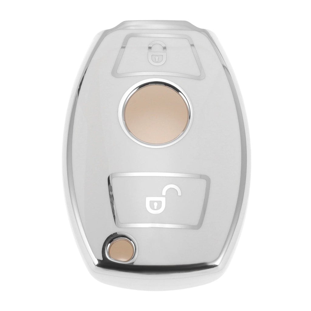 TPU Car Key Case White with Silver Edge for Mercedes-Benz 2 Button (2000–2025)
