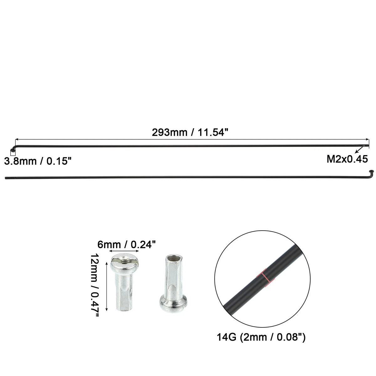 Bike Bicycle Spoke Kit 14G J Bend 293mm with Nipples for Universal Fit