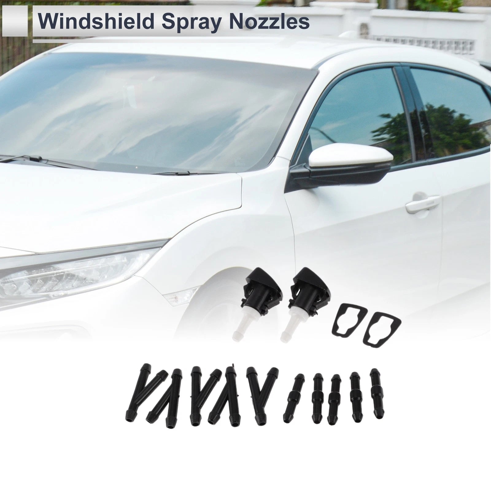 Windshield Washer Nozzle Replacement with 5 Y Hose Connector for Dodge Black (2011–2020)