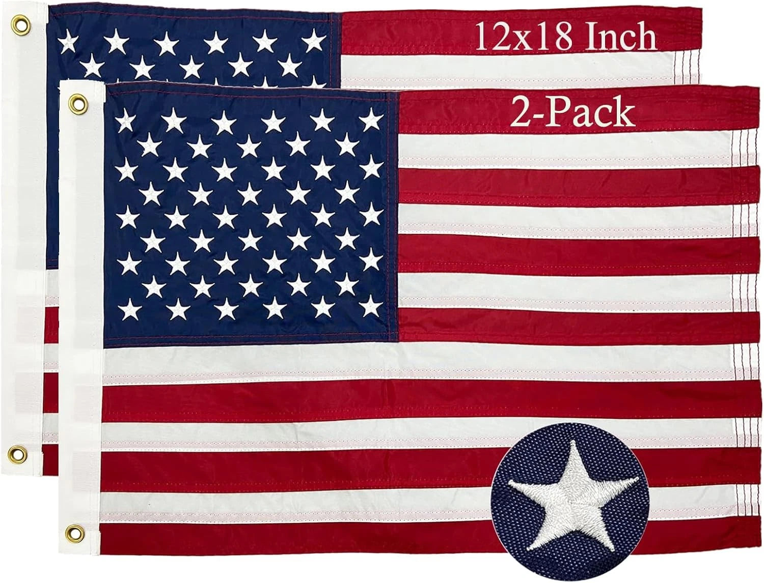 2X 12"×18" Embroidered American Flag for Indoor Outdoor Use