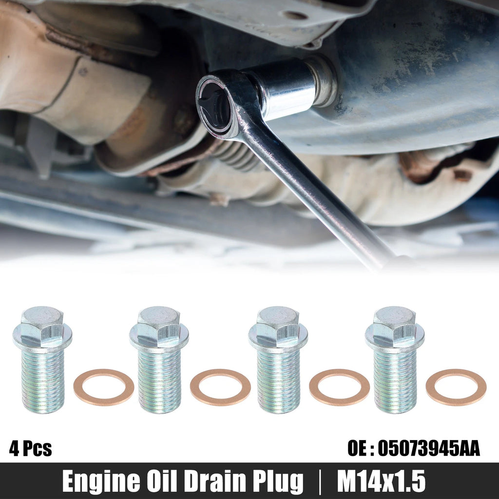 Engine Oil Drain Plug Screw with Seal for Dodge (M14x1.5) (4 Pieces) (2010–2018)