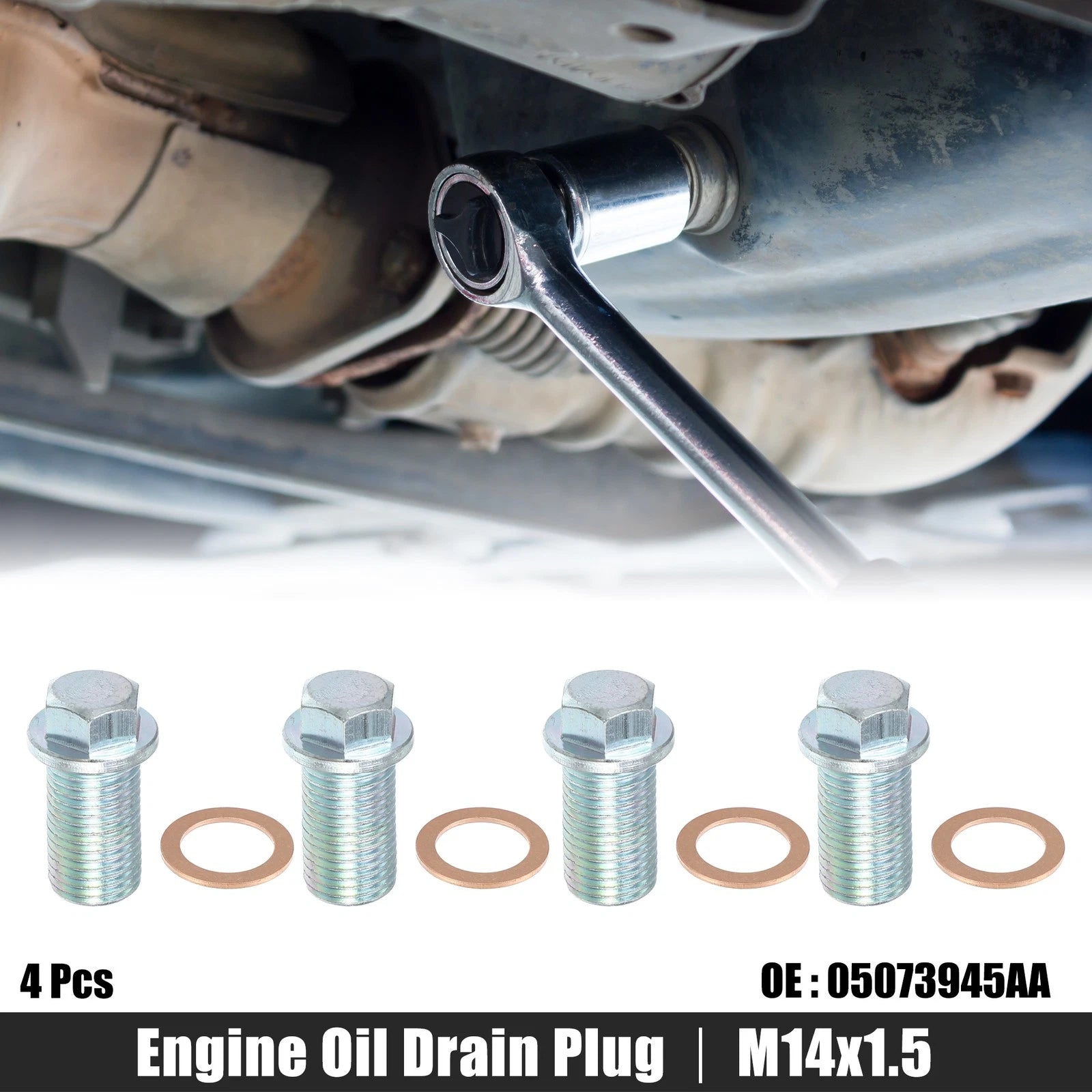 Engine Oil Drain Plug Screw with Seal for Dodge (M14x1.5) (4 Pieces) (2010–2018)