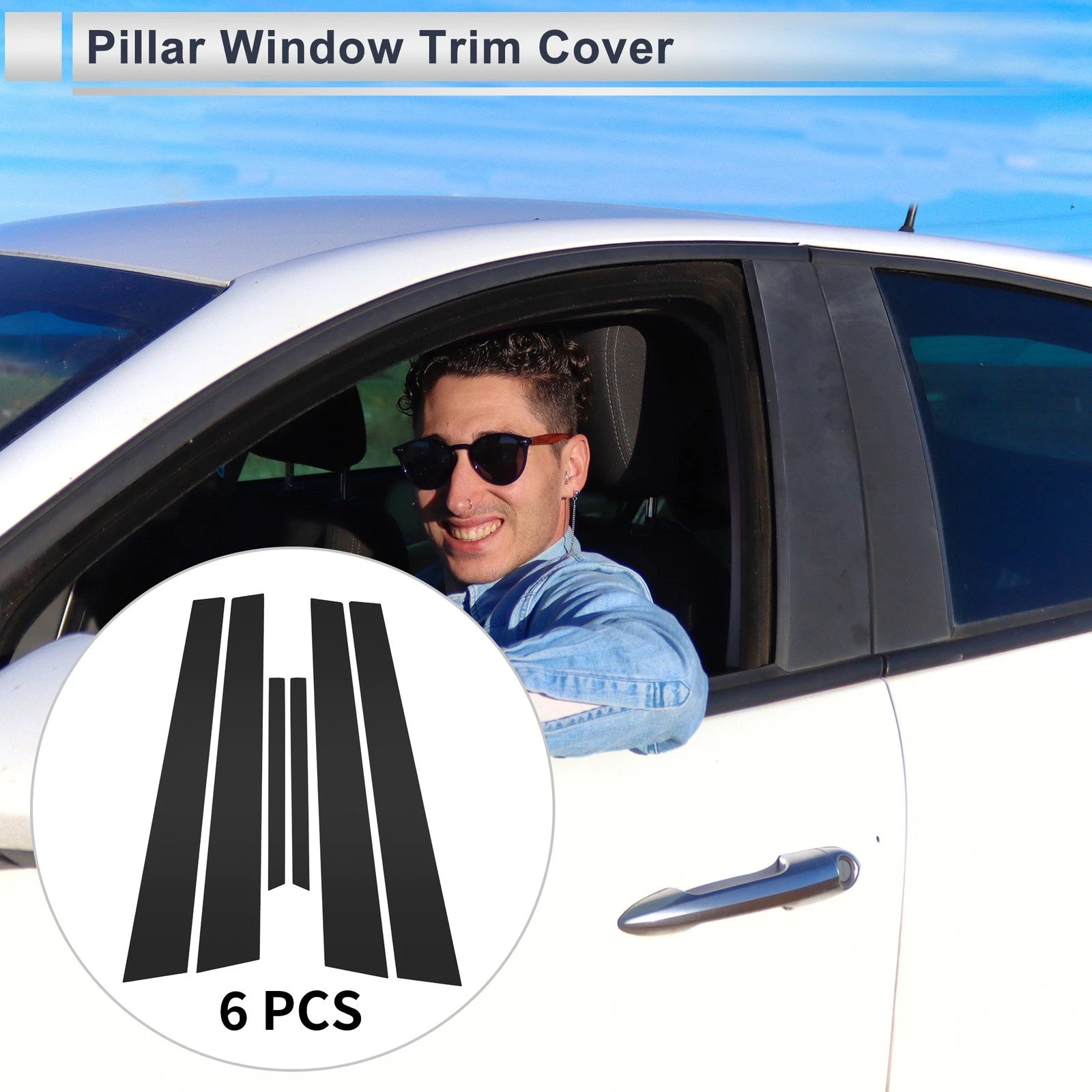 Door Pillar Window Trim Kit 6 Pcs Replacement for Mazda 6 (2003–2007) Black