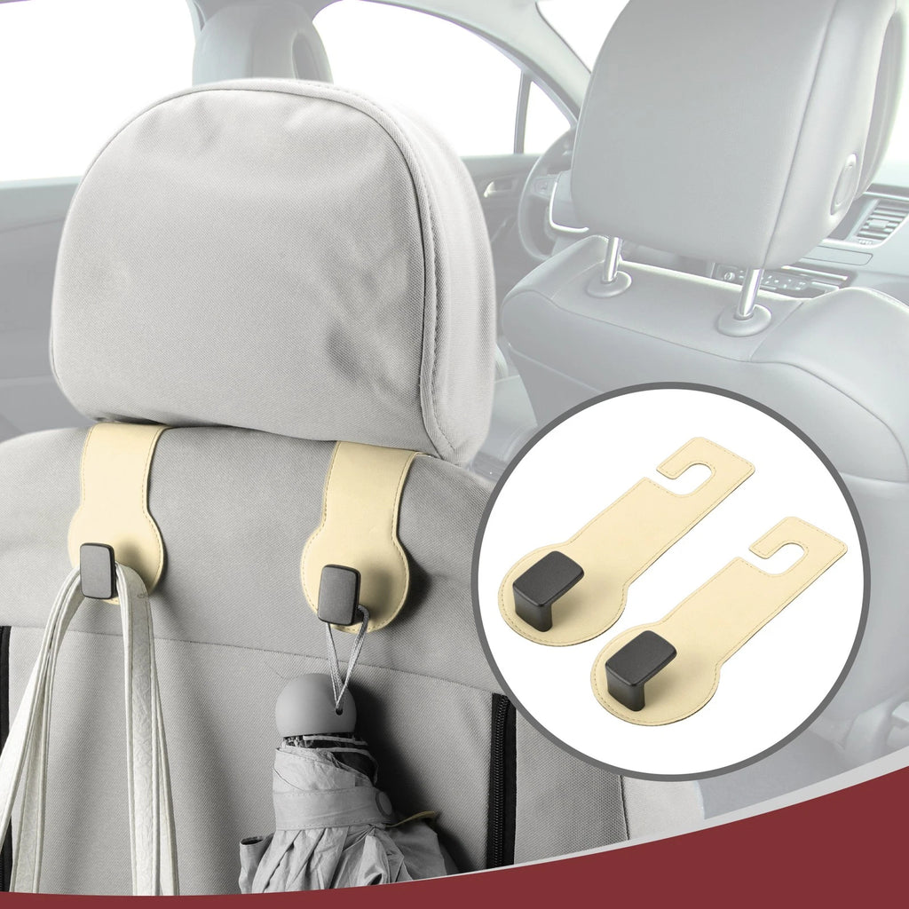 2pcs Universal Car Seat Headrest Hook for Purses and Bags (Beige)