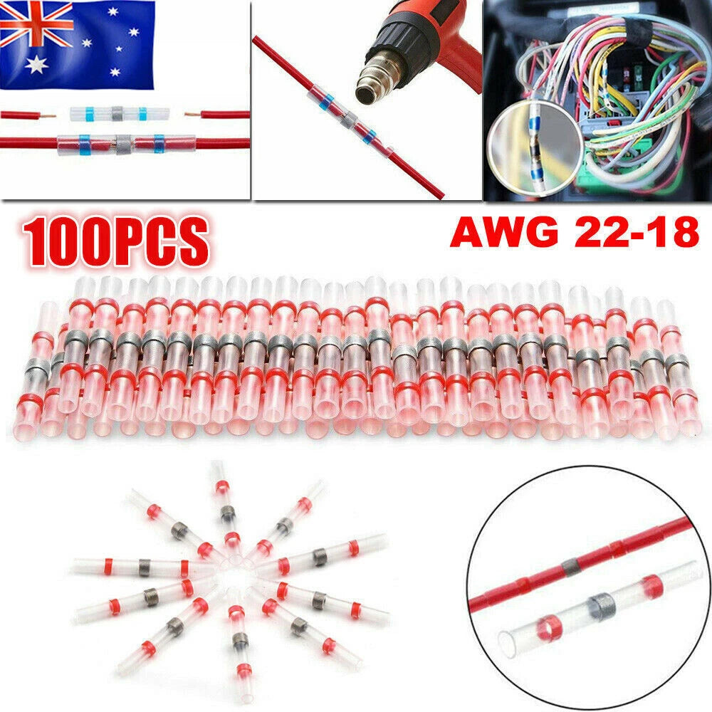 100PCS Heat Shrink Wire Connectors Cable Butt Terminals