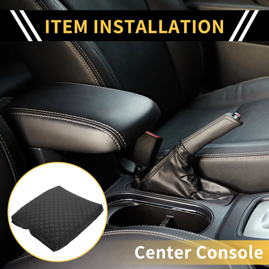 Armrest Cover for Dodge Ram (Microfiber Leather, Square Pattern, Black)