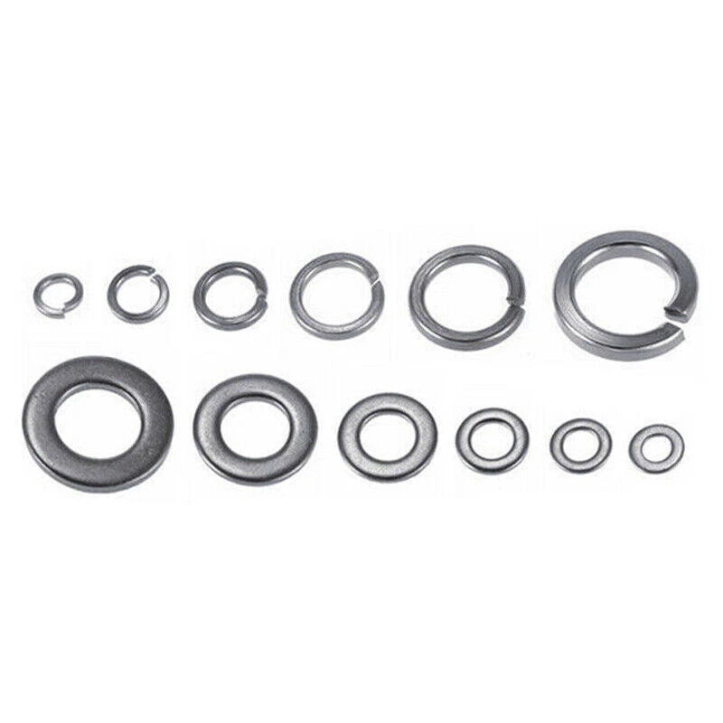 Set of 800 Flat & Spring Washers for M4-M12 Stainless Steel Assortment